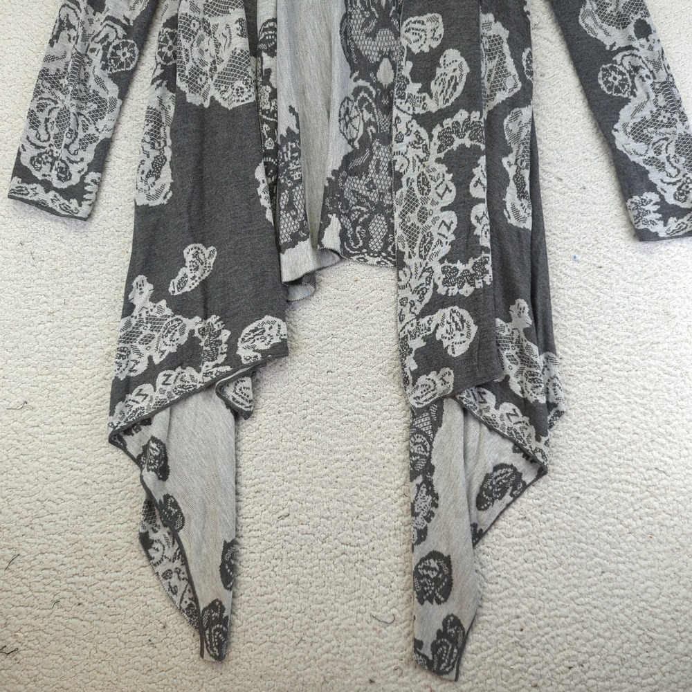 Neiman Marcus Gray Lace Print Waterfall Cardigan Sweater Duster Open Front Large - Picture 8 of 11